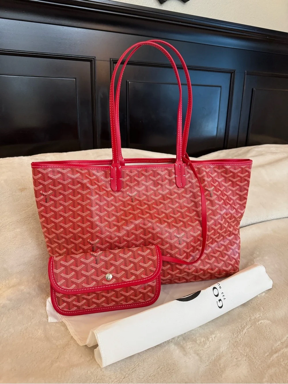 Goyard Saint Louis Style Red Tote Bag w/ Pouch & Dust Bag EUC
